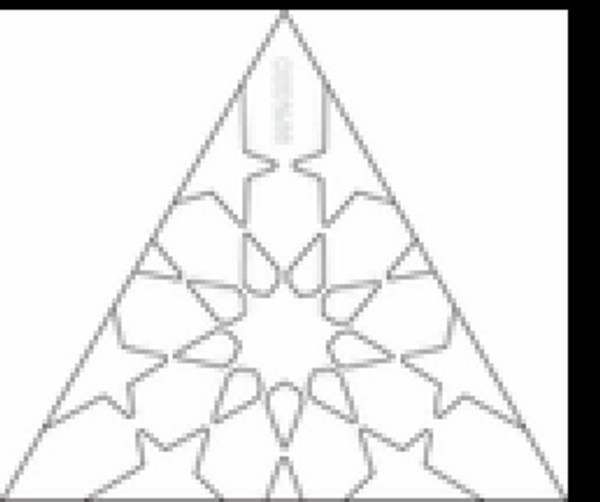 El tetraedro, el octaedro y el icosaedro, al tener caras triangulares, llevan el diseño de la estrella de 9 puntas.
